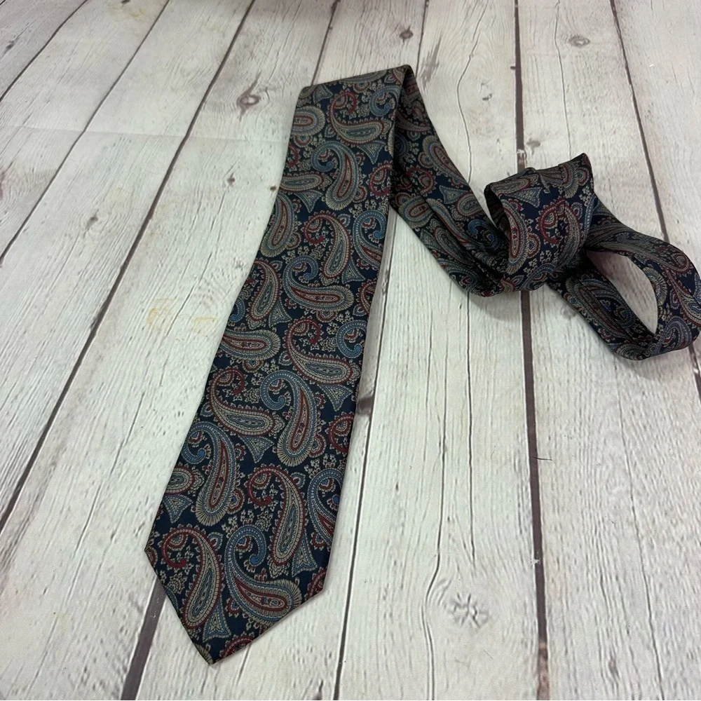 Lands' End rich jewel tone Paisley silk Tie navy red grey classic preppy